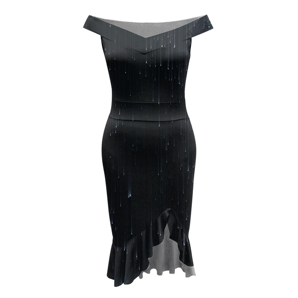 Женское сексуальное платье с открытыми плечами и принтом, плотное платье с нерегулярной нижней частью