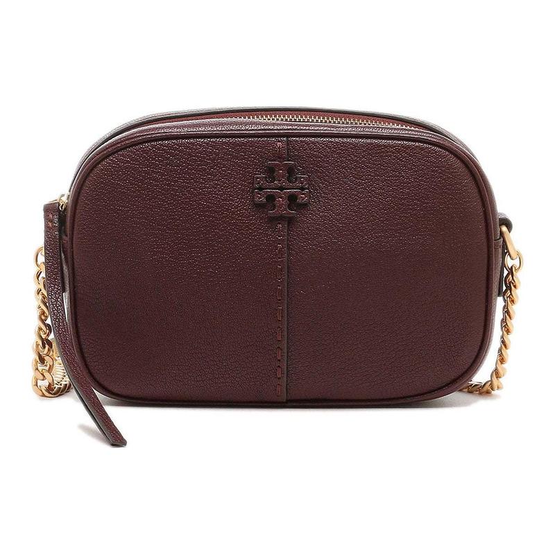 TORY BURCH Tangli Baiqi McGraw solid color double T logo quilted zipper closure pebbled leather camera bag hand shoulder bag women's red 152231-500