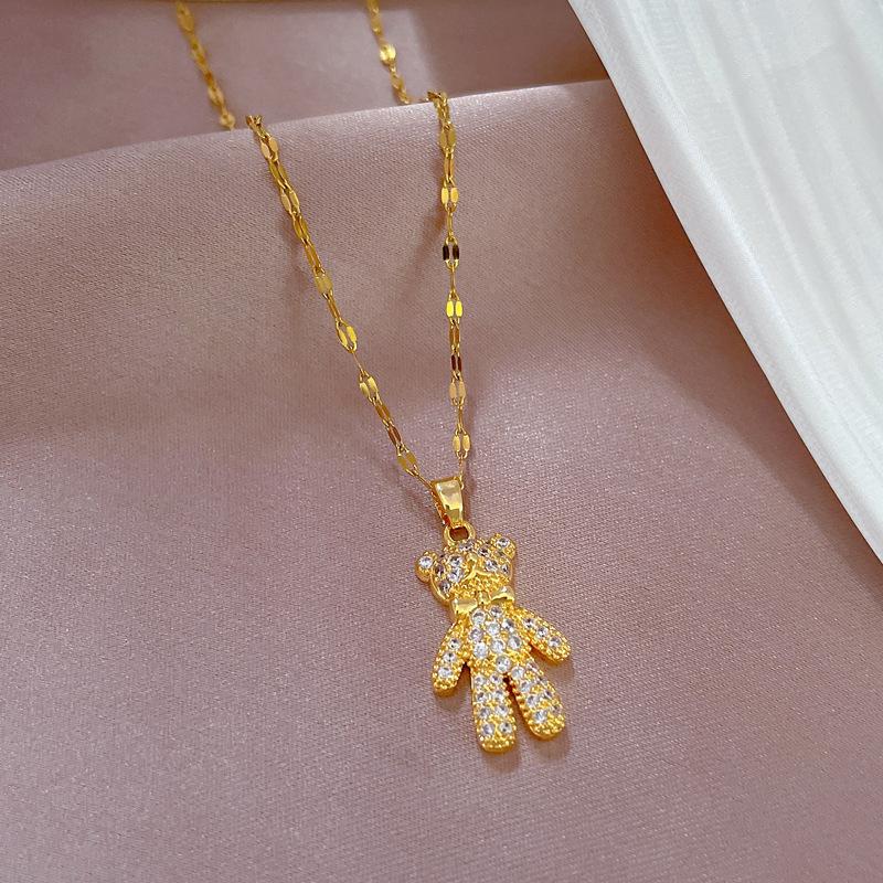 (Медь с микропокрытием) Сверкающее ожерелье в виде медведя со стразами, женская интернет-знаменитость, универсальные ювелирные изделия из титановой стали