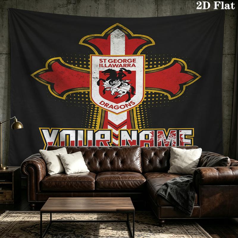 Custom Name St George Illawarra Dragons Printed Tapestry – Wall Hanging for Bedrooms, Dorms, and Home Decor