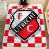 FC Utrecht Printed Flannel Blanket, soft throw for bedroom sofa, washable,soccer fan merchandise, great gift.