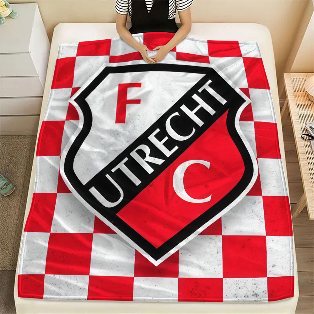FC Utrecht Printed Flannel Blanket, soft throw for bedroom sofa, washable,soccer fan merchandise, great gift.