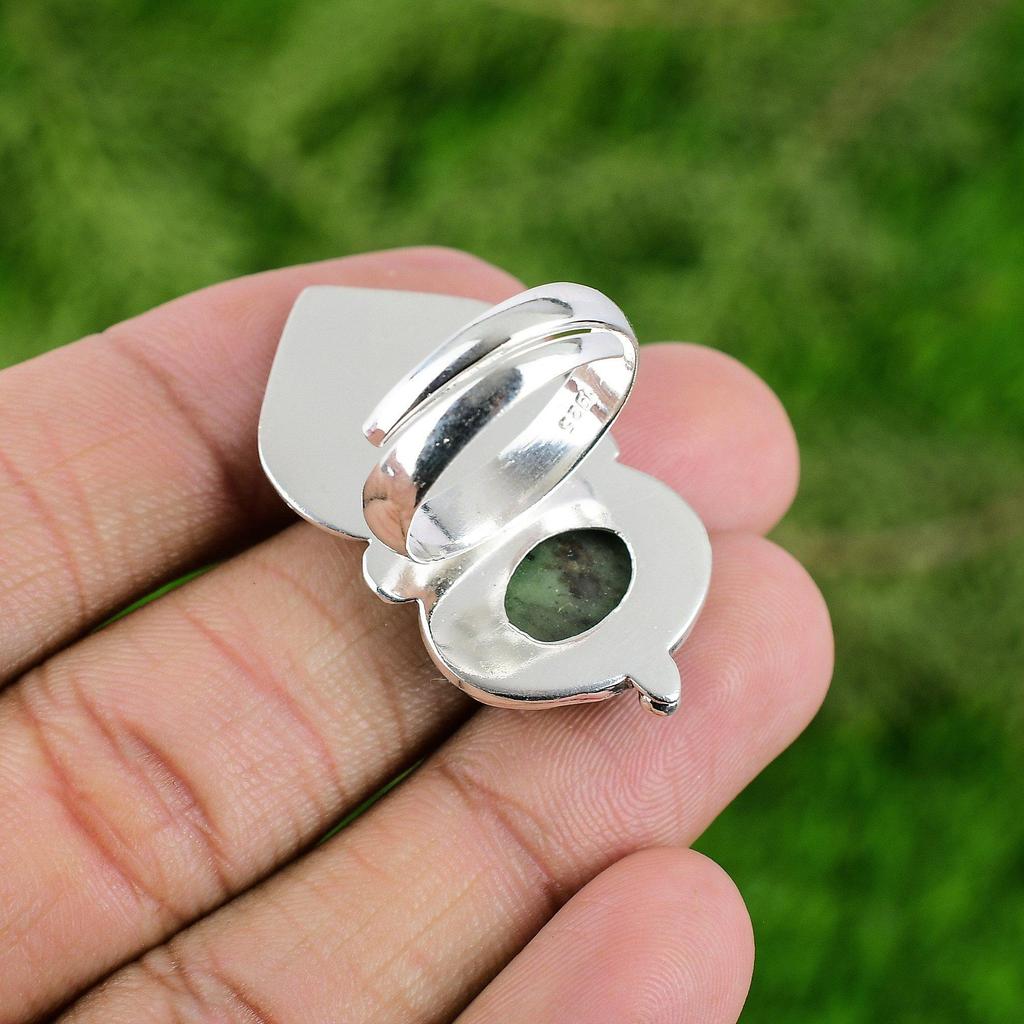 Natural Ruby Zoisite Gemstone Multi Stone Adjustable Ring 925 Sterling Silver