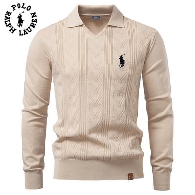Осень и зима 2025 Новая вышивка Мужской жаккардовый свитер Мужской свитер-пуловер Однотонный Вязаный свитер с V-образным вырезом Мужской