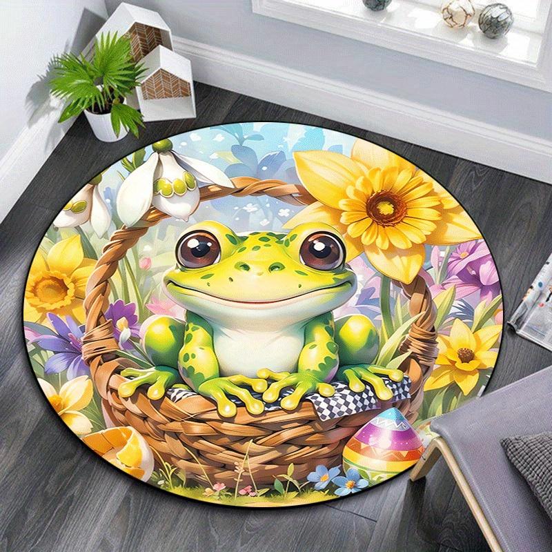 1pc Soft, Absorbent & Non Slip Cute frog Round Rug Soft Circle Rug for Living Room & Bedroom Decor, Chair Mats, and Unforgettable Home Gifts