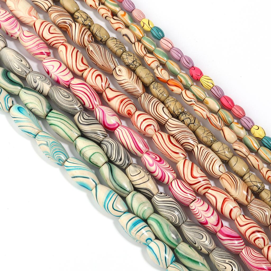 1String Multicolor Natural Wooden Beads Water Flow Pattern Oval Wood Beads For DIY Craft Jewelry Bracelets Earrings Accessories
