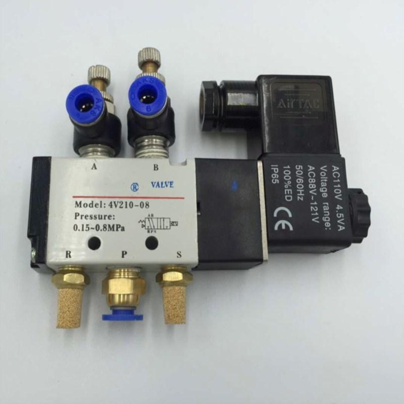 Пневматический электромагнитный клапан регулировки расхода, 5-ходовой, 2-позиционный, воздушный, газовый, магнитный клапан, 12 В, 24 В, 110 В, 220 В, катушка, 8 мм, шланг, быстрое соединение