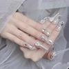 S13-10 Piece Handmade Diamond Flash Nail Stickers with Bow and Gemstone Design