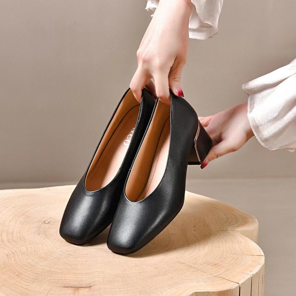 Весенние и летние модели, женская обувь с квадратной головкой и неглубоким носком, простая темпераментная рабочая обувь из воловьей кожи