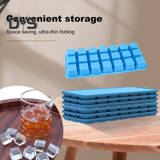 Силиконовый лоток для льда с крышкой, 21 большой кубик, легко снимаемая складная форма для льда, гибкая форма для заморозки для хранения и укладки