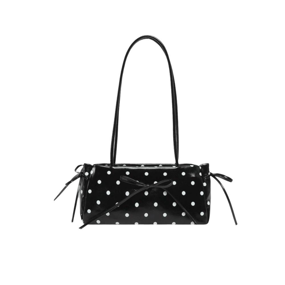 Elegant PU Bow Shoulder Bag Glossy Finish Slim Rectangular Handbag Polka Dot Underarm Bag Commute