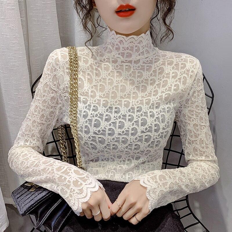Блузки для женщин осень-зима кружево элегантная домашняя одежда женские рубашки топы с длинным рукавом изысканная одежда