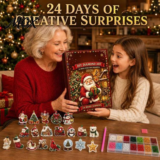 Decorative Christmas Art for Family Ornament Advent Calendar, Faux Diamond DIY Kit, Sparkling Ornaments Hanging Holiday Tree Mantel Decor Festive