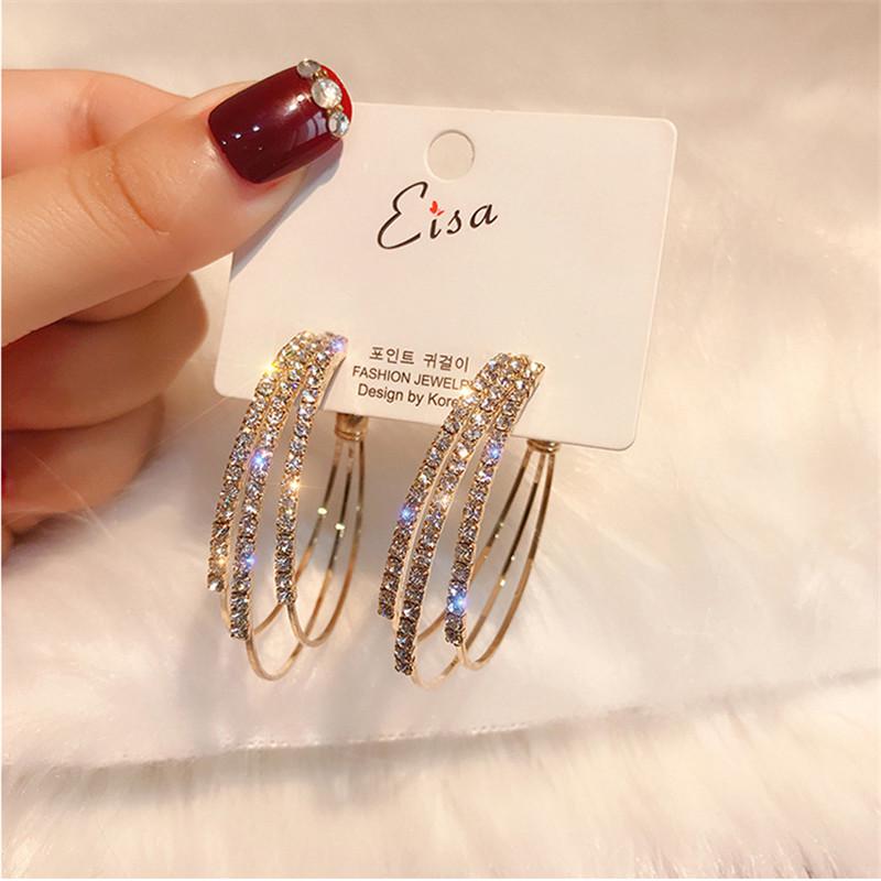 Геометрические висячие серьги со стразами модные дикие C-образные круглые серьги-кольца для женщин