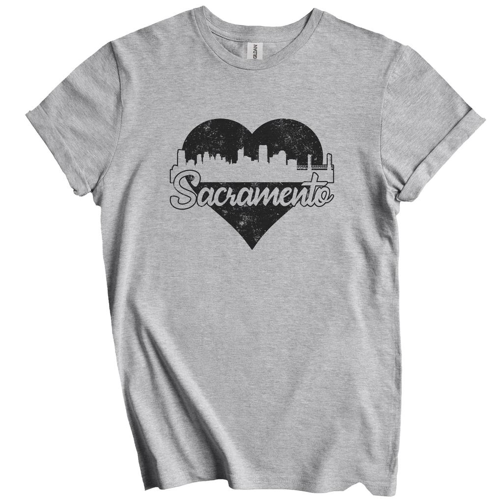 Retro Sacramento California Skyline Heart Distressed T-Shirt