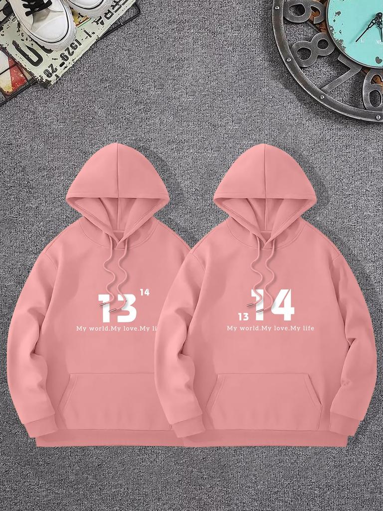 Couple Hoodies 1314 Matching Sweatshirts for Men Women Long Sleeve Pullover Hooded Tops with Pocket Valentine's Day Gift