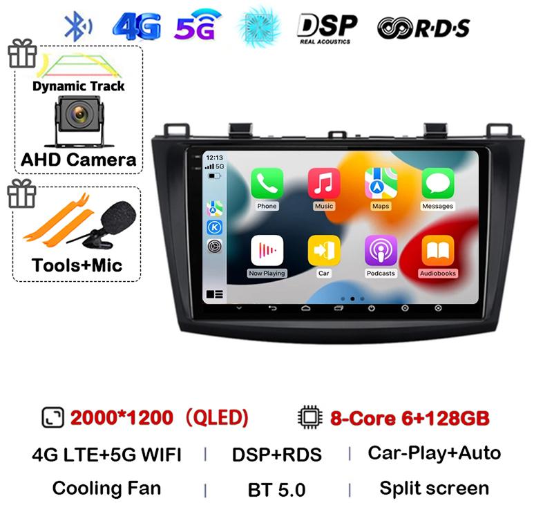 Android 14 Carplay Auto Для Mazda 3 2009 2010 2011 2012 2013 Автомагнитола Мультимедийный плеер Стерео Видео Аудио GPS Головное устройство WIFI