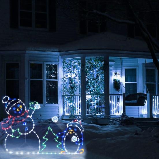 Рождественская гирлянда, фигурка-украшение, пингвин, забавная анимированная игра в снежки, активный декор для рамки, снеговик, светодиодный ночник для дома и улицы