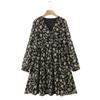Women Flowers Print Chiffon V Neck Long Sleeve Female Dresses