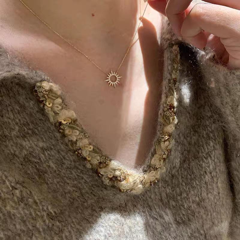 Серебряное ожерелье S925 с бриллиантовым подсолнухом - Шикарная легкая роскошь, цепочка на ключицу для женщин, отбеливающее кожу, не тускнеющее
