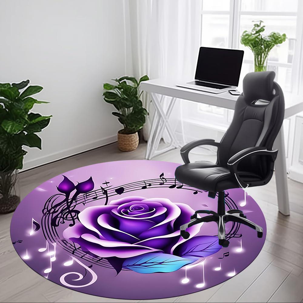 1pc Purple Rose Musical Notes Chair Carpet for Office Non Slip, Machine Washable Rug for Office, Room Holiday Decor for Christmas, Birthday Polyester