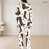 Women Plus Size White Printed Round Neck Long Sleeve Top With Pockets Long Pants Two Piece Set