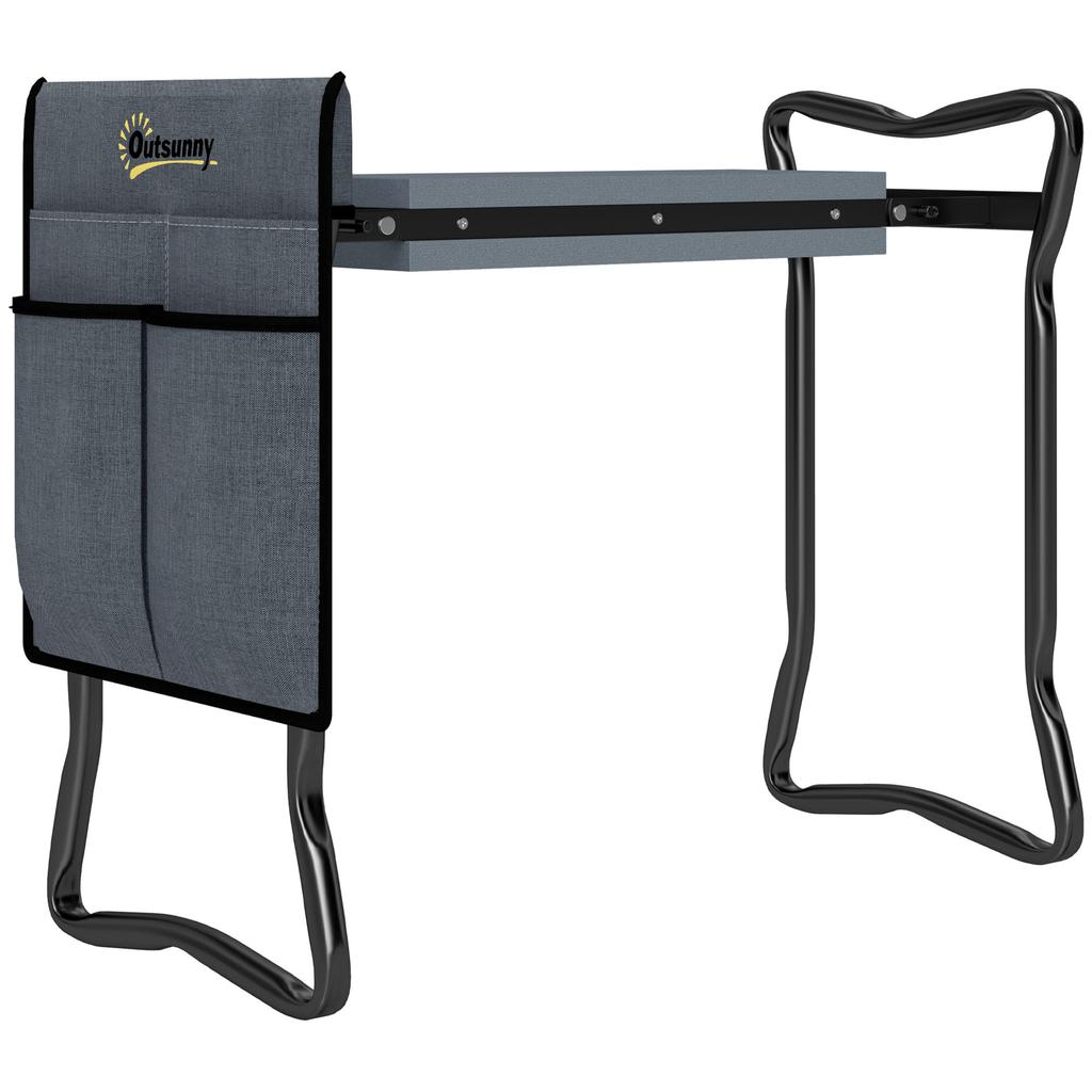Steel Frame Padded Garden Kneeler, with Tool Bag - Grey
