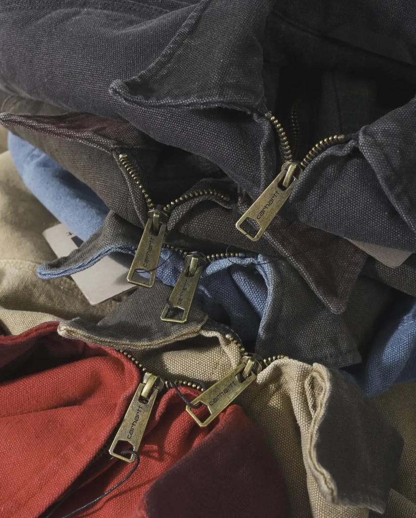 Винтажная потертая парусиновая куртка J97 - унисекс с застежкой-молнией, бывшая в употреблении