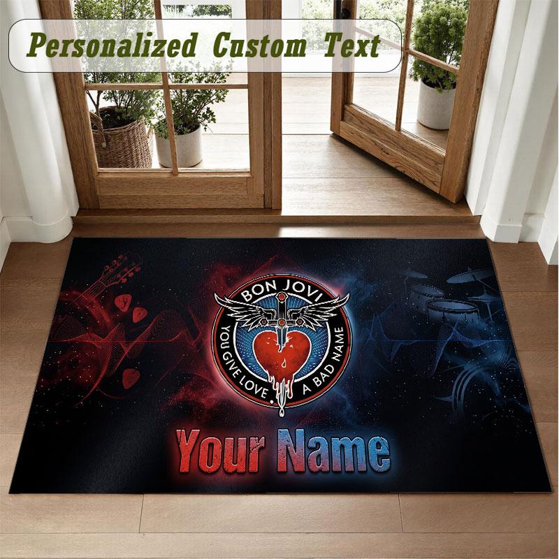 Crystal Velvet Square Rug Custom NameBon Jovi Pattern Non Slip Home Floor Decor Rug