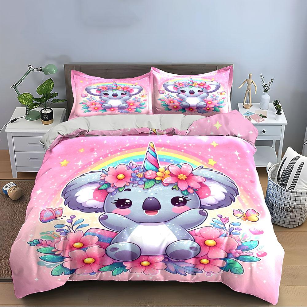 Cute Koala Unicorn Bedding Set Bedding Duvet Cover Set Duvet Cover Pillowcases (1 * Duvet Cover 2 * Pillowcases, without duvet insert)