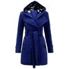 Plaid Hooded Wool Blend Coat Double-Breasted Belted Long Winter Overcoat Women