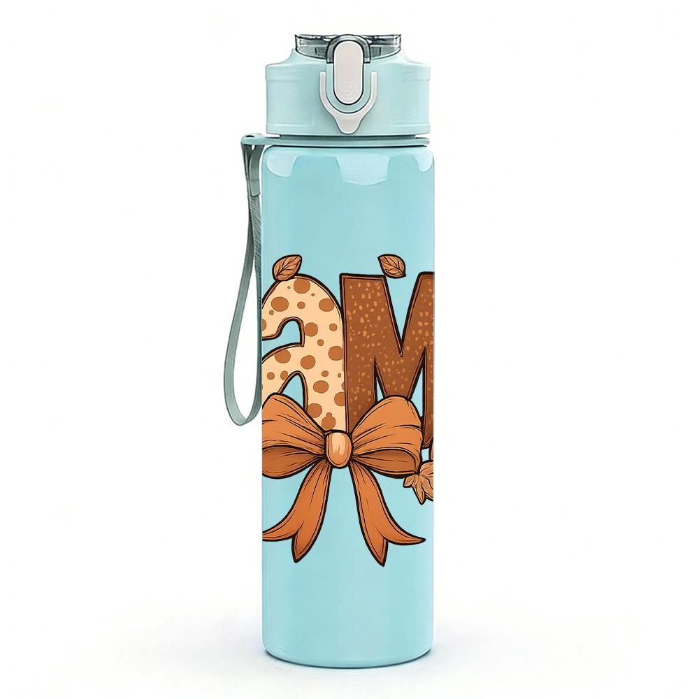 1PC Bow Mama Letter Pumpkin 750ml Color Plastic Sports Water Bottle Leakproof Flip Straw Lid Suitable for Sports Office Home Use