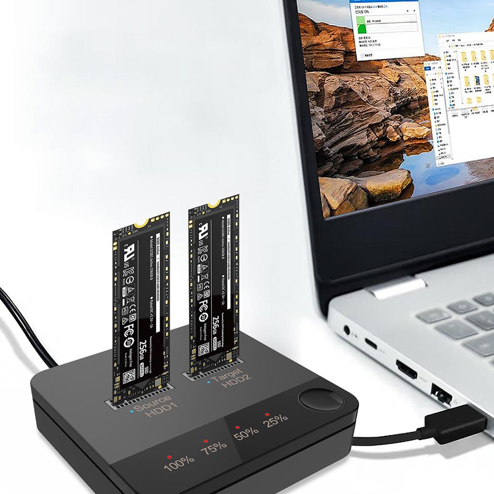 Двухслотовый копир жестких дисков M.2 SATA/NVMe Автономный клон Станция для подключения жестких дисков Передача данных Клонер M.2 со светодиодным индикатором