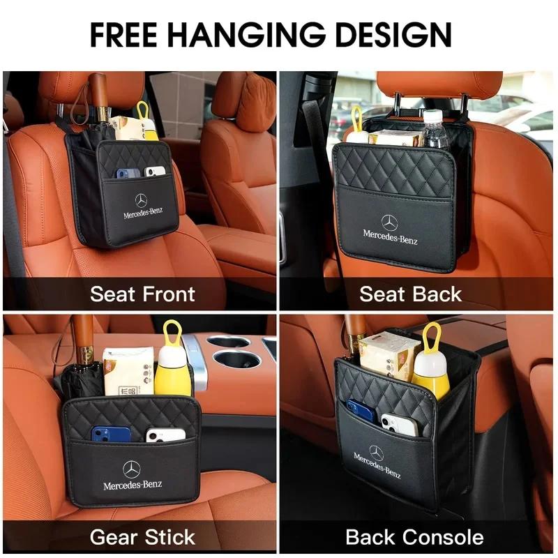 GLC GLB Car Leather Storage Bag Seat Backrest Organizer Box Trash Can For Mercedes Benz AMG W203 W206 W220 W205 W211 W212 W201