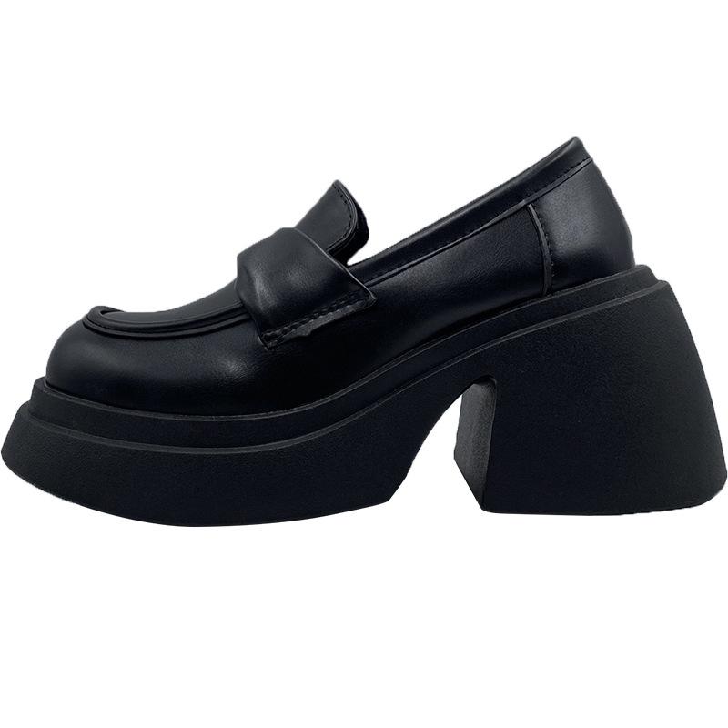 Французские туфли на толстом каблуке и платформе, женские, весна-лето 2025, новые универсальные белые британские туфли на высоком каблуке, маленькие кожаные туфли