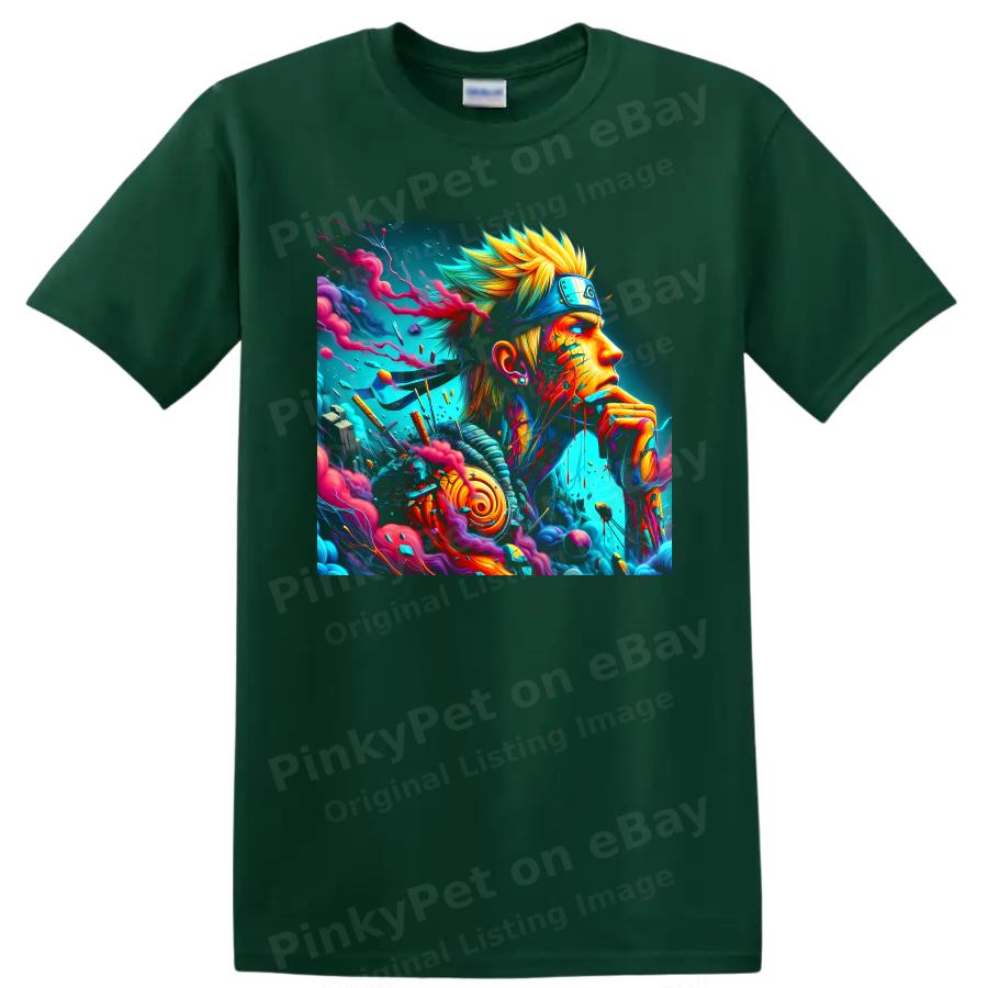 Uzumaki Anime Ninja T Shirt w/ Neon Action Art Graphic Tee Gift Colorful