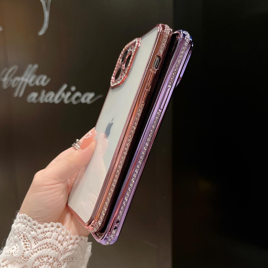 Подходит для чехла для телефона IPhone16, гальванизированного с полным бриллиантовым объективом, креативного прозрачного мягкого ТПУ чехла 14 Защитный чехол для Apple 15