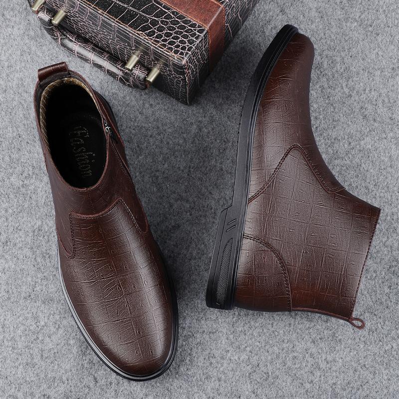 FashionNew Модные мужские ботинки челси Высококачественная деловая обувь Роскошные брендовые мужские ботильоны Теплая зимняя повседневная обувь из натуральной кожи