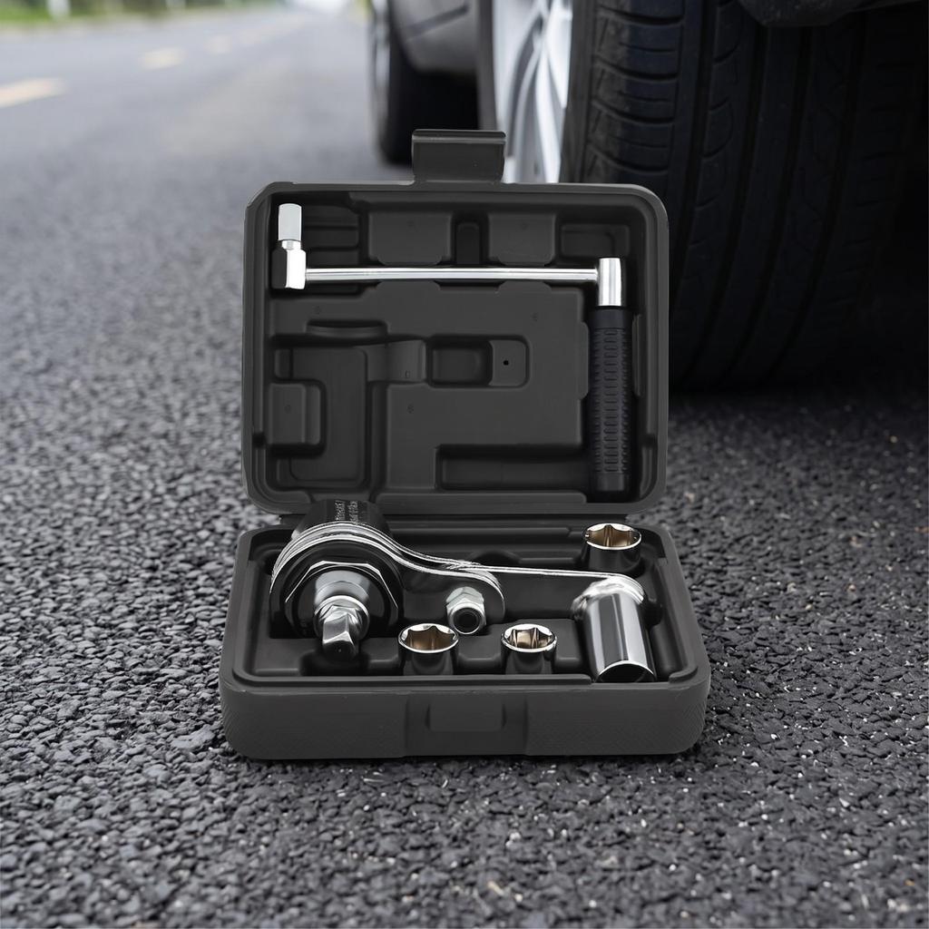 Tire Change Tool Kit with Case Heavy-Duty Lug Wrench Steel for Car Trunk