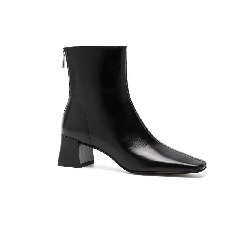 French temperament thick high heel elastic thin boots women's autumn and winter new simple square head short boots commuter women's boots