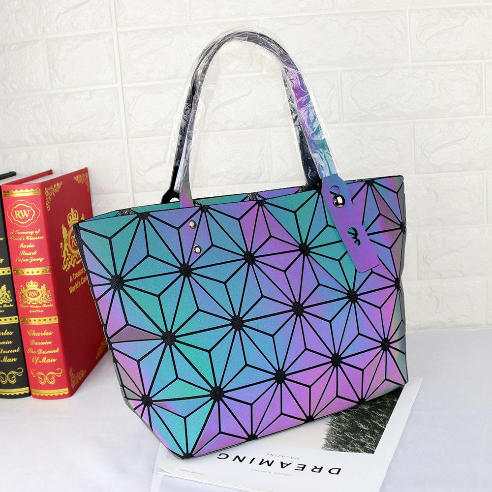 Светящаяся Разноцветная Складная Женская Сумка Та же Мода Геометрический Ромб Меняющая Цвет Симфоническая Сумка Сумка на Одно Плечо Сумка