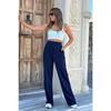3030 Navy Blue High Waist Lycra Velcro Palazzo Women's Trousers