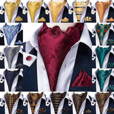 Мужской галстук Ascot, синий, красный галстук для бизнеса, шелковый галстук с пейсли, носовой платок, запонки, набор галстуков