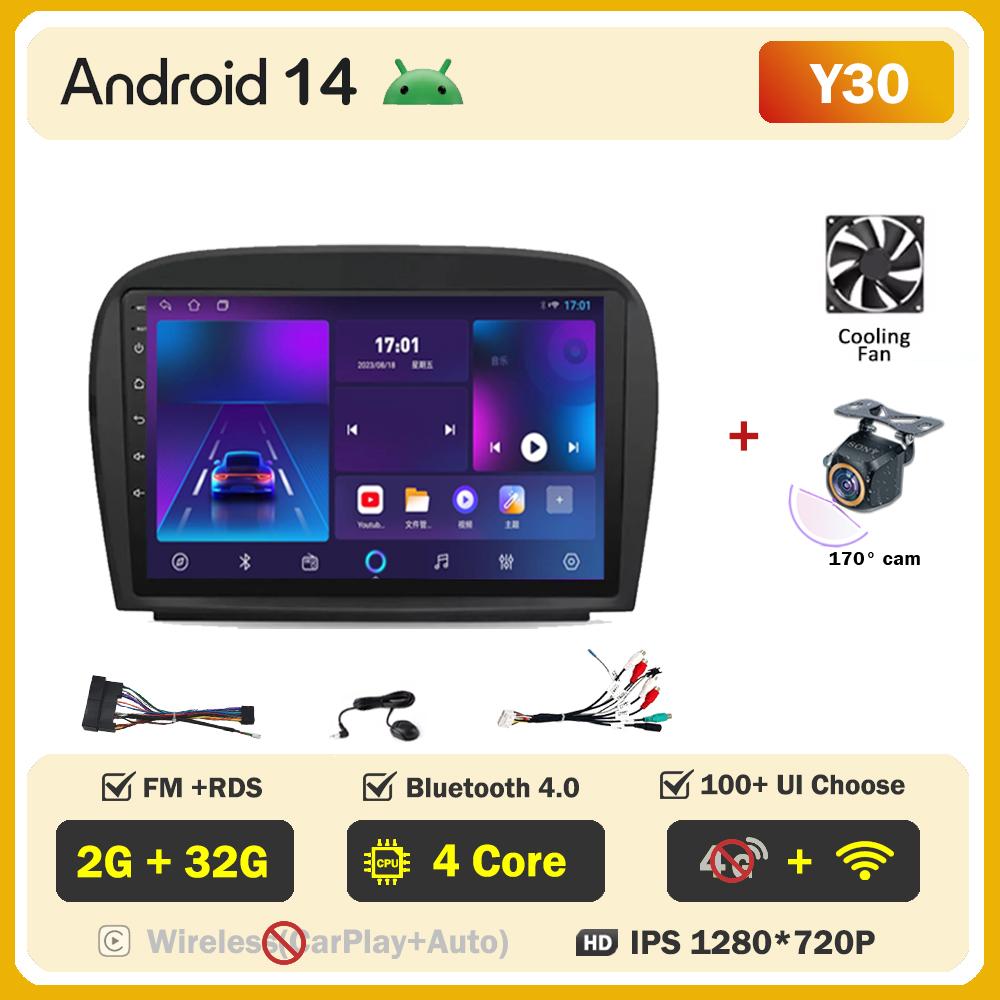 Для Mercedes Benz SL R230 SL350 SL500 SL55 SL600 SL65 2001-2007 Android 14 автомобильный радиоплеер GPS навигация сенсорный экран 5G Wifi