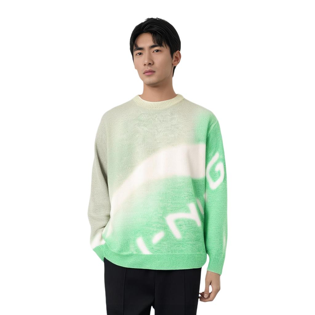 Li Ning Gradient свободный крой пуловер вязаный свитер мужские свитера белый зеленый AMBU005-1