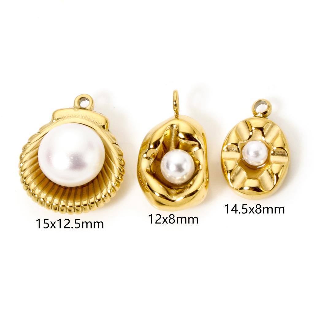 1 Piece 304 Stainless Steel Charms 18K Gold Plated Shell Acrylic Imitation Pearl Small Pendants DIY Necklace Women Findings