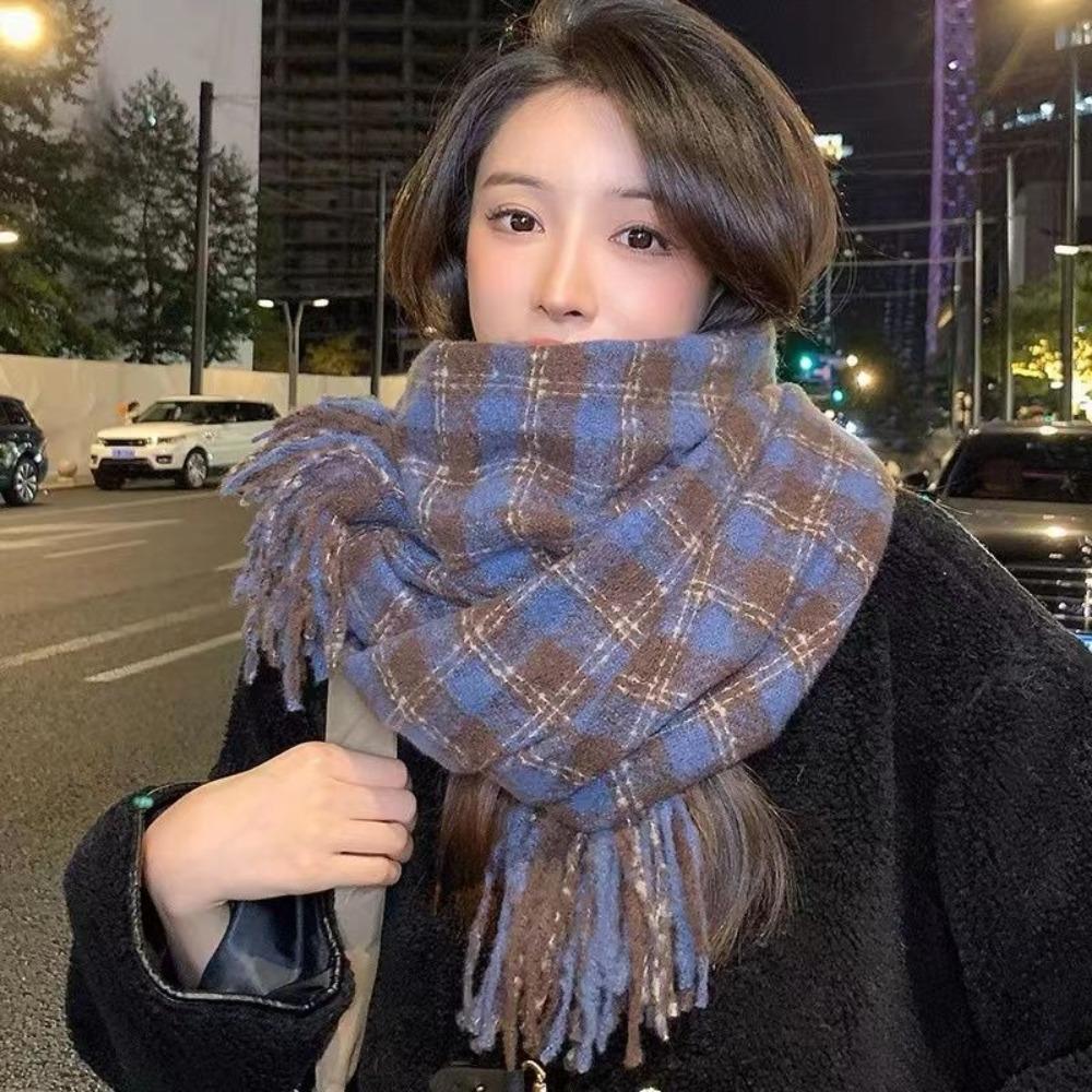 Imitation Cashmere Plaid Wool Scarf Tassel Cape Wraps Classic Long Shawl Girl