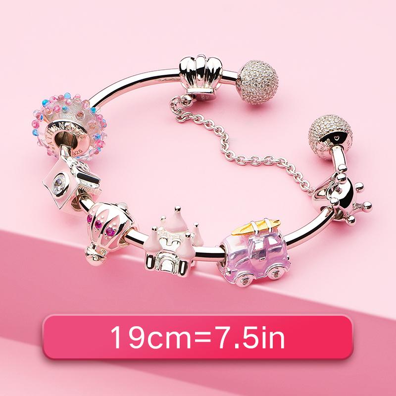 ATHENAIE 925 Silver Pink Enamel Vintage Fairy Tale Castle Charms Bracelet For Women Birthday Valentine Day Gift
