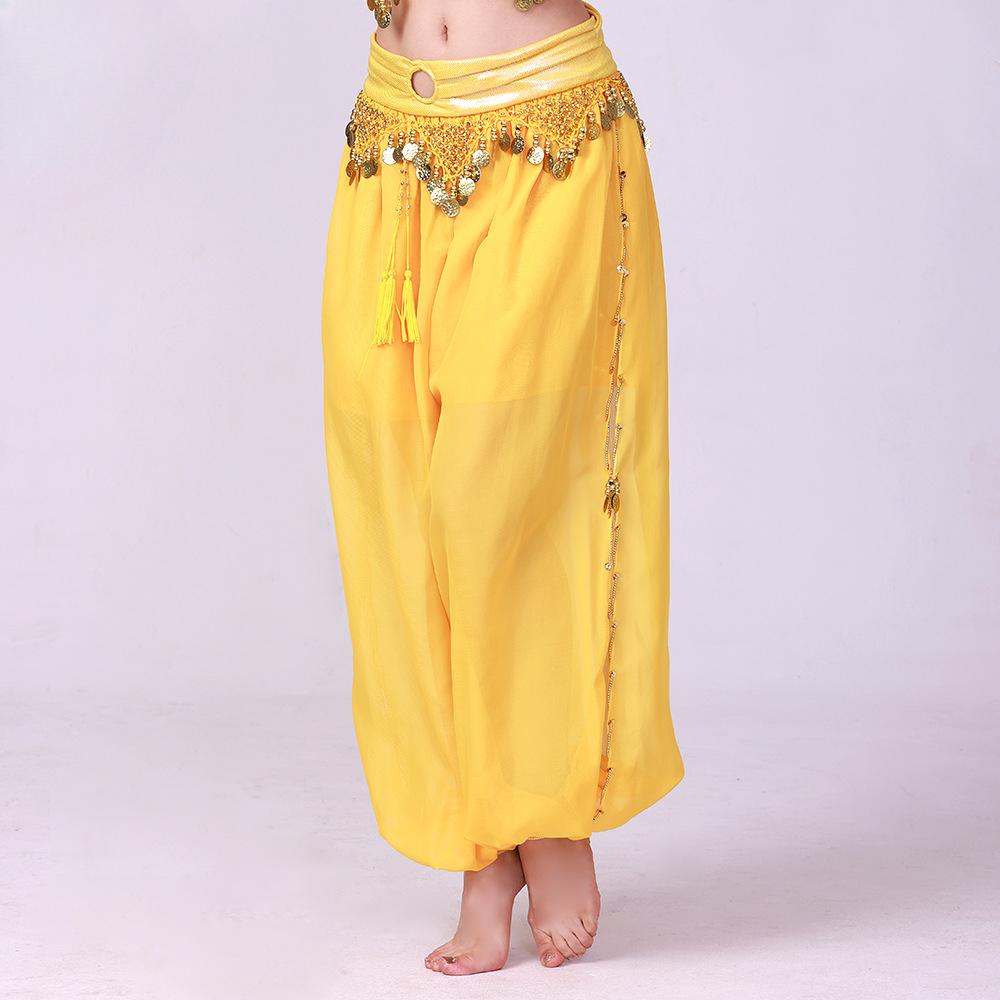 Костюм для танца живота, длинные штаны с пайетками, танцевальный костюм для выступлений, шифоновые шаровары