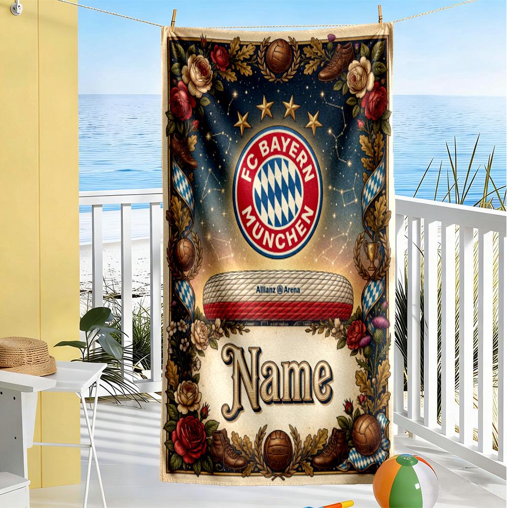 Bayern Munich Fan Artwork Customize Your Name Beach Towel Super Soft & Absorbent Portable for SwimmingBeachCamping Travel Beach AccessoriesGym